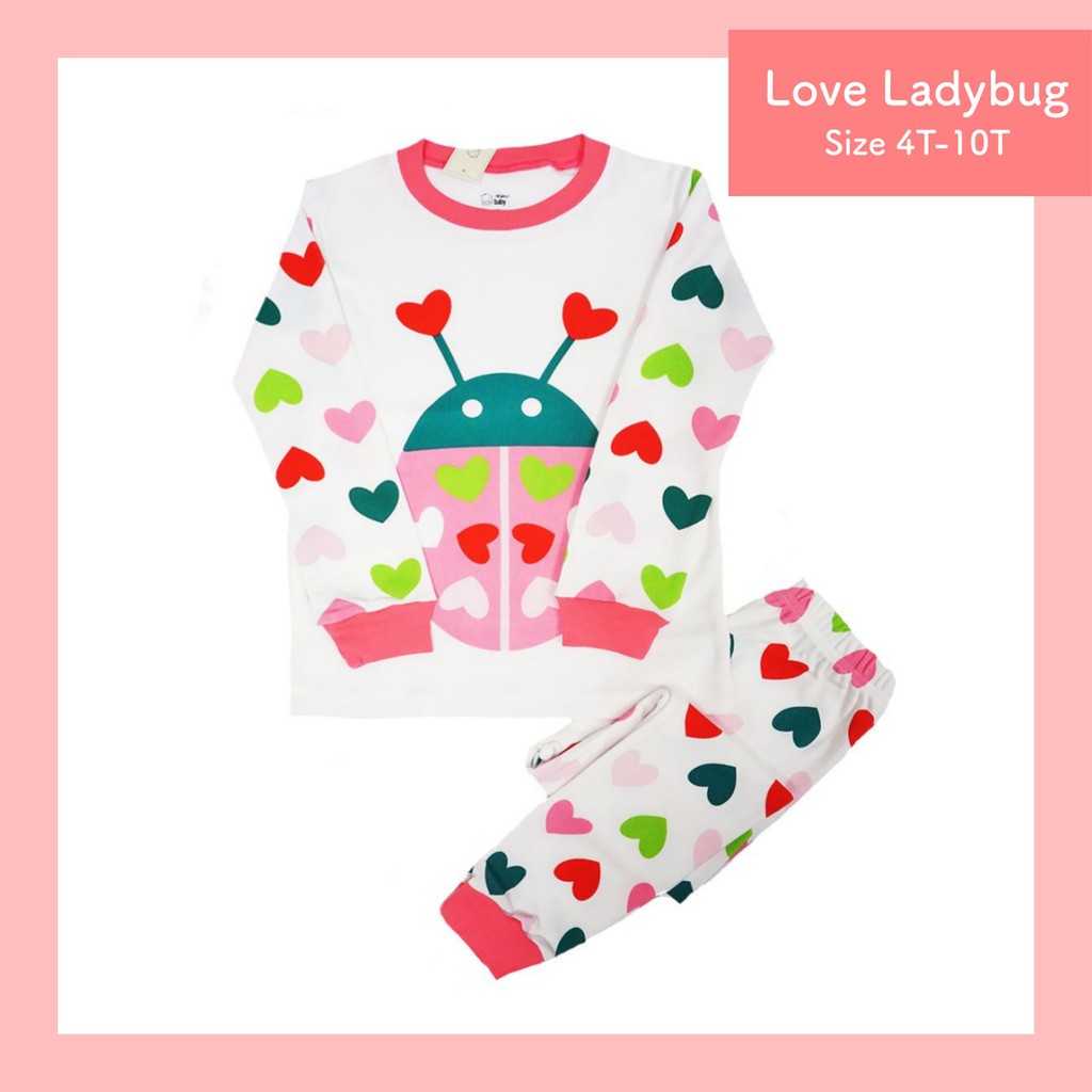 Stelan Baju Tidur Love Ladybug / Piyama Anak Perempuan Tangan Panjang