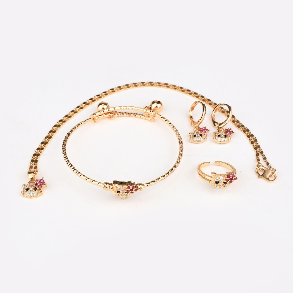 set perhiasan anak titanium kalung anti karat gelang wanita anting korea cincin fashion asesoris wanita set perhiasan D454