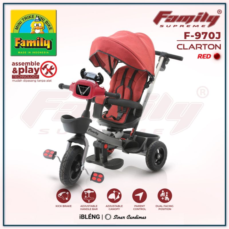 Sepeda Anak Roda 3 Family Clarton F970J Baby Stroller Family Tricycle F-970J