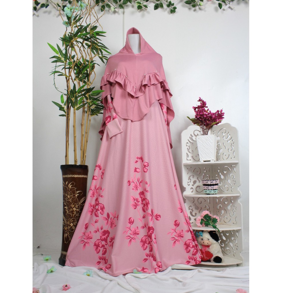 Gamis set jilbab MISBEE SAKURA set khimar bergo antem rempel bubble dress syari busana muslim