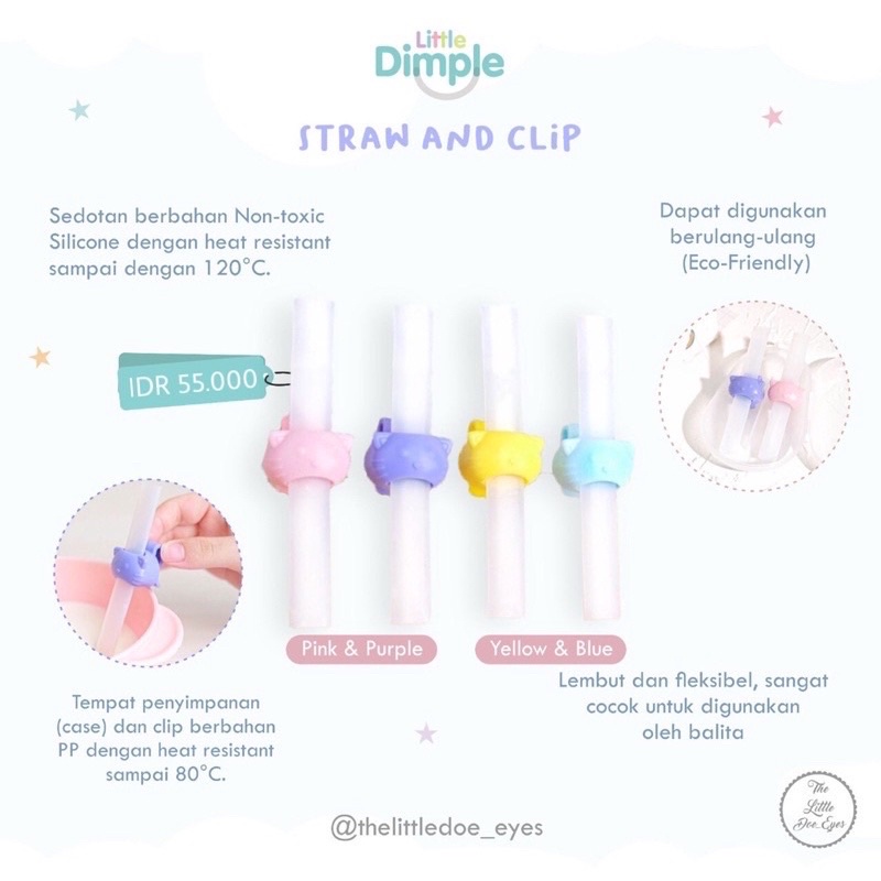 Little Dimple Straw &amp; Clip 2 pcs per set