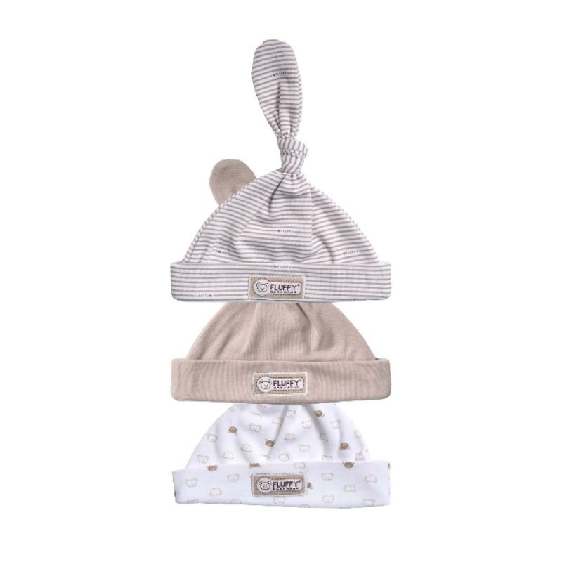 Fluffy Topi Kuncung - Fluffy Topi Bayi Newborn Seri Abu Khaki Biru