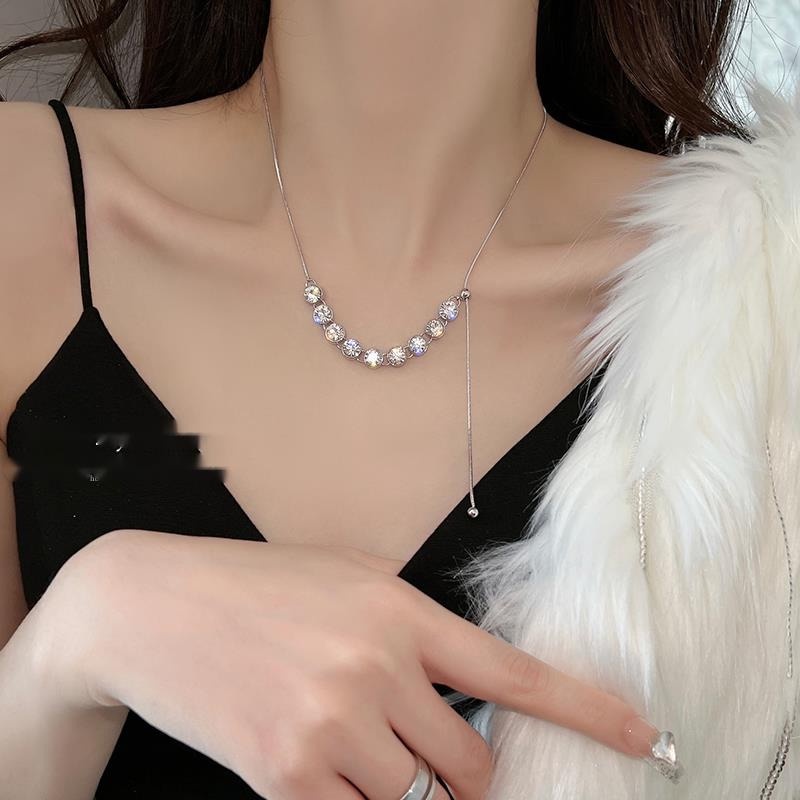 Kalung Rantai Klavikula Model Tarik Bahan Zirkon Untuk Aksesoris