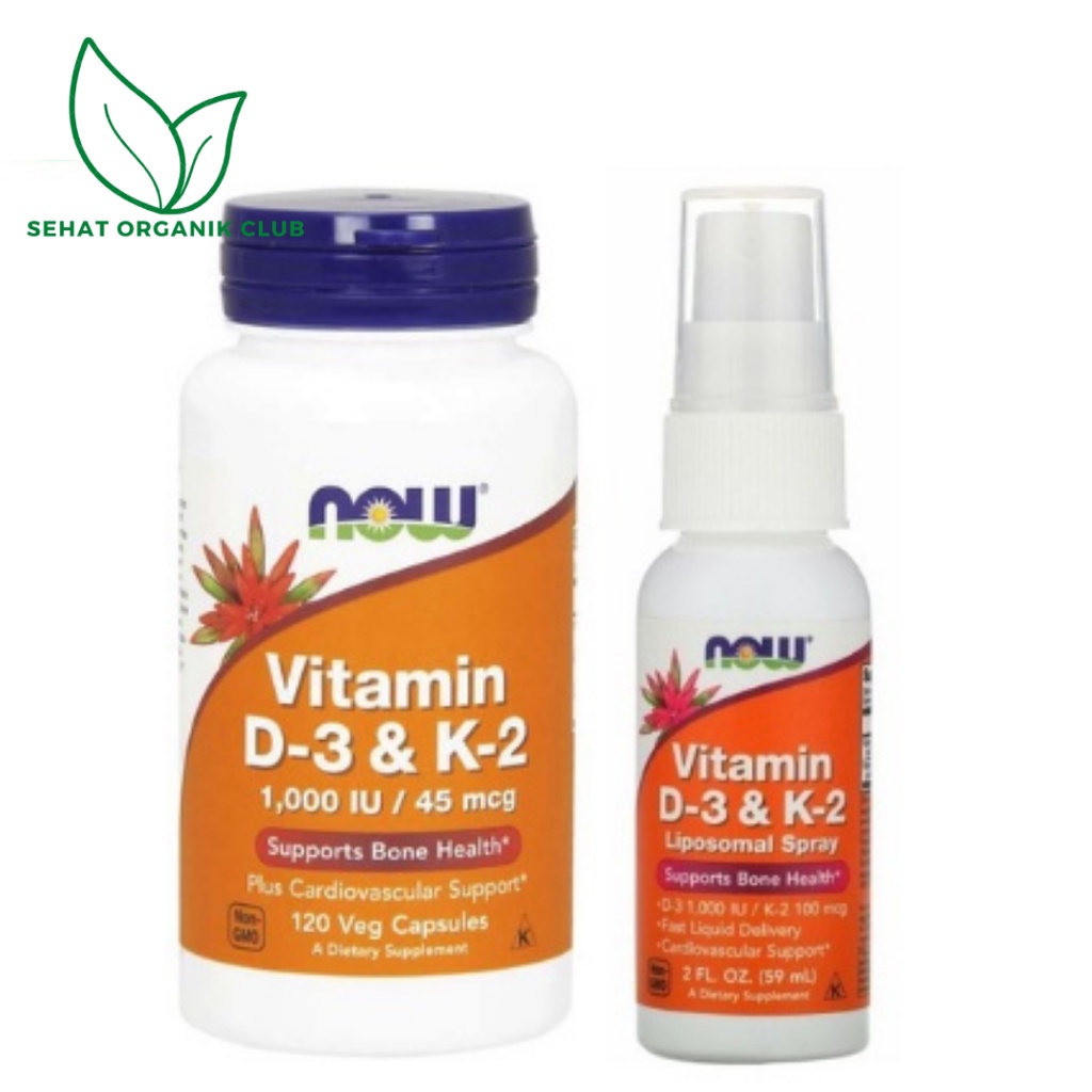 Now Foods Vitamin D3 & K2 120 Vcaps ; D3 & K2 Liposomal Spray 59 ml - Now Foods