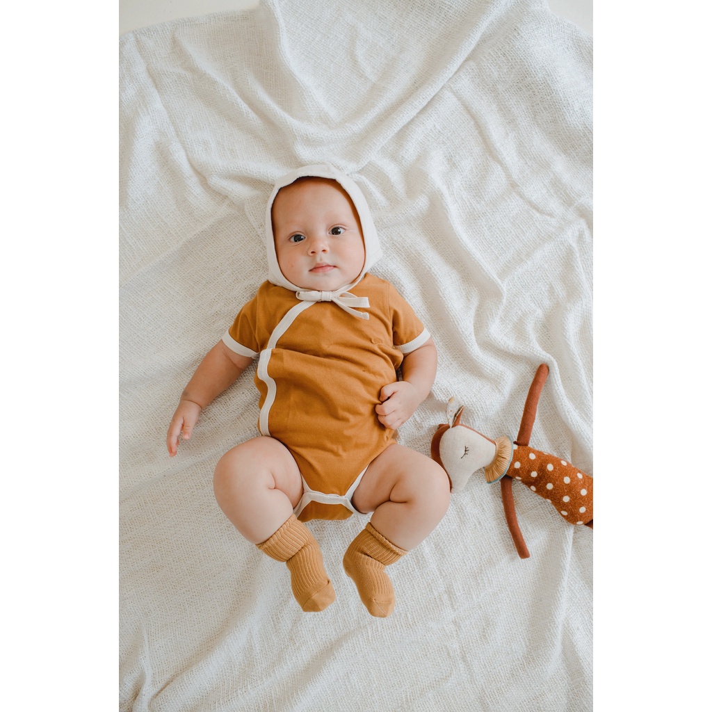 Bohopanna Short Kimono Combine Blush Teca Rosewood/Bohobaby Baju Bodysuit Jumper Pendek Anak Bayi Premature-2