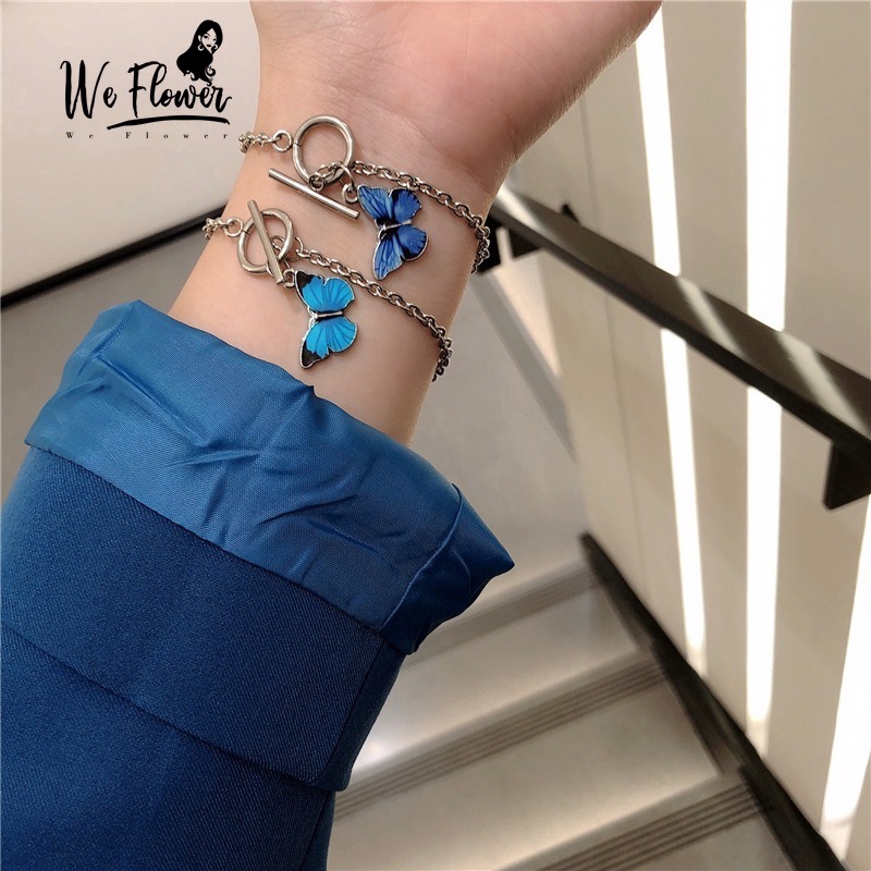 We Flower Classic Blue Butterfly Bracelet for Women Girls Adjustable Bangle Charm Neck Wrist Chain Jewelry