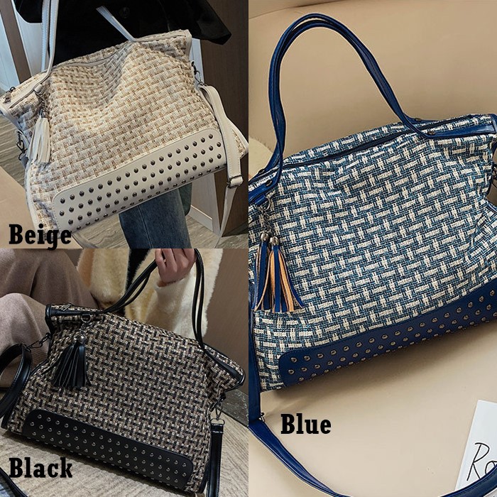Handbag GD41280 Tas Selempang Besar Motif Anyam Paku Gantungan Rumbai