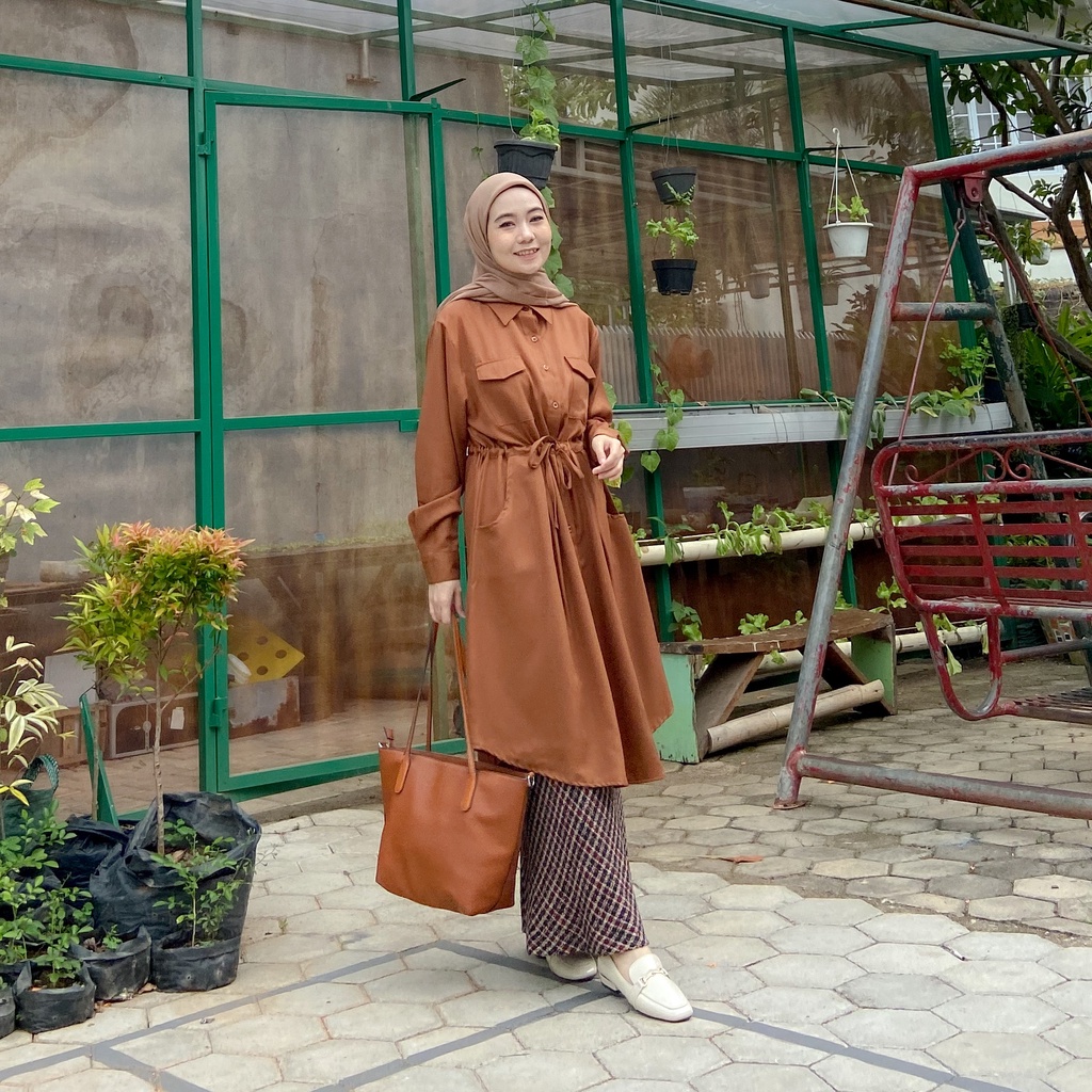 FASH - KEMEJA PANJANG FASHION TUNIK WANITA KRAH POLOS 54035