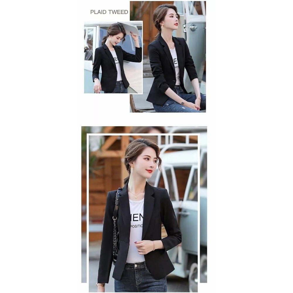 BLAZER WANITA KOREAN FORMAL SANTAI CASUAL FULL BLACK - BLAZER KERJA WANITA WARNA HITAM SLIMFIT NIKAYU