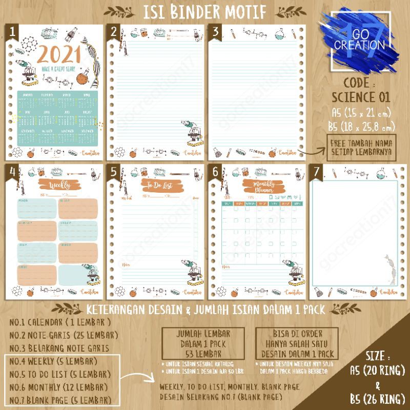 

Buku Planner isi Kertas Binder Motif Science 01 Premium A5 ring 20 dan A5 ring 6