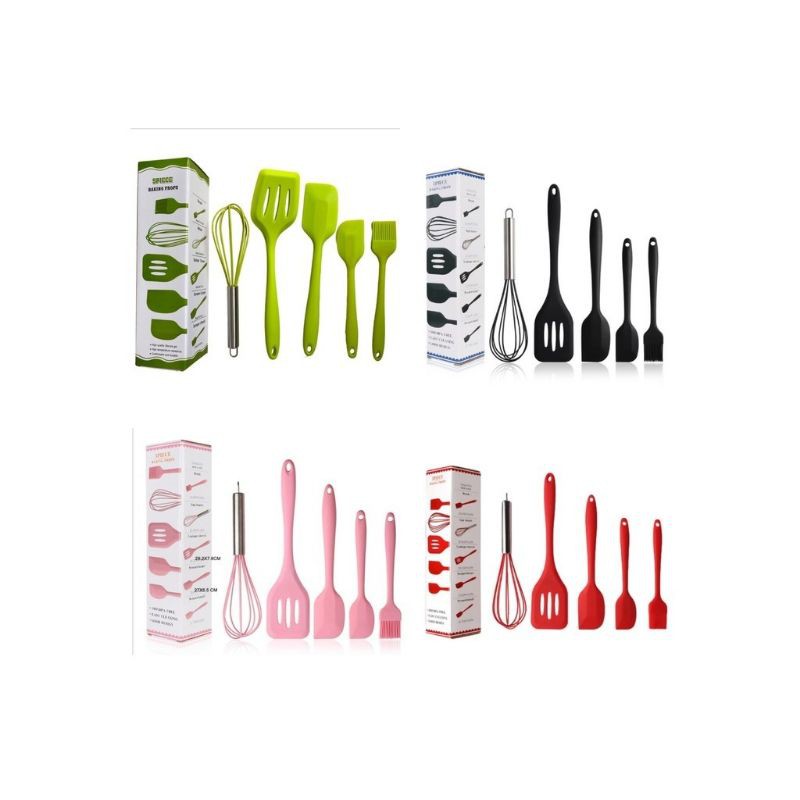 Spatula sendok sutil silikon alat dapur set 5 in 1, Perlengkapan masak silikon set