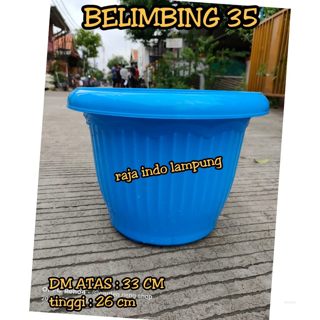POT BUNGA PLASTIK BELIMBING  orange BIRU UKURAN 35 - TEBAL - Putih
