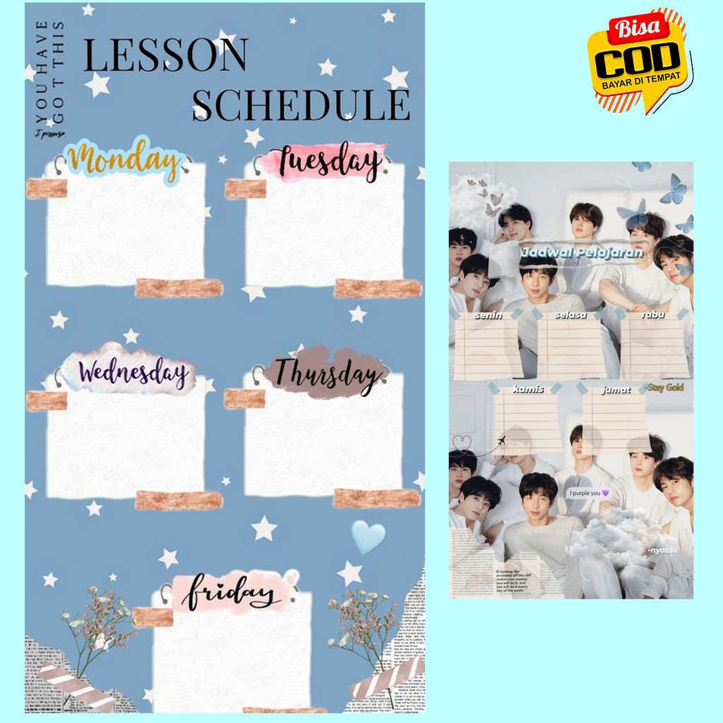 

Papan Jadwal Pelajaran Sekolah Dinding Aesthetic Planner Lucu Anak BTS