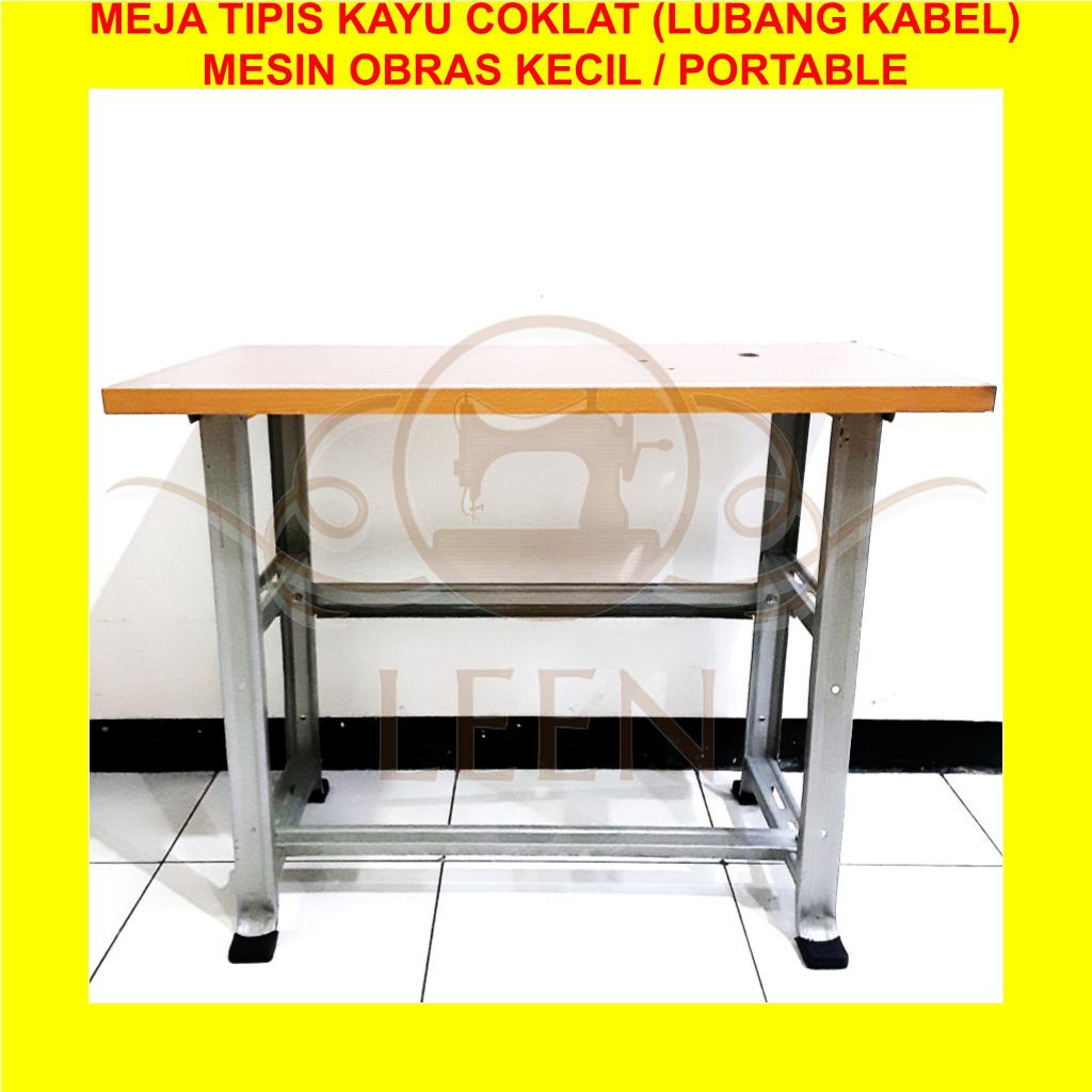 Meja Mesin Jahit Obras Kecil / Portable Kayu Coklat Meteran LEEN