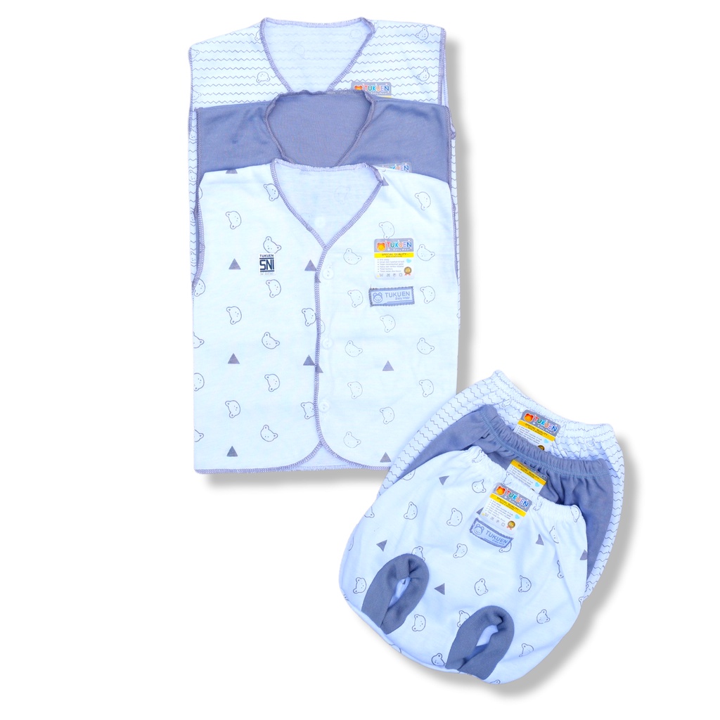 ISI 18Pcs (9Stel) Baju Bayi Baru Lahir TUKUEN BABY SNI 0-4 Bulan Motif GREYMIX