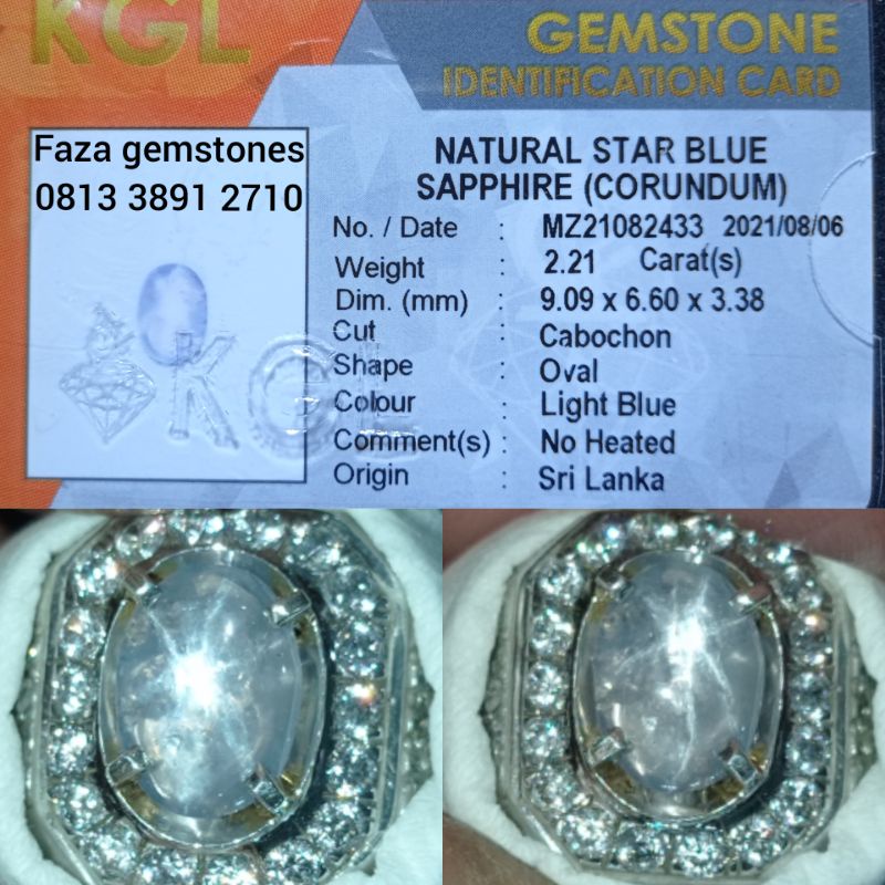 Star Blue Saphire No Heated Srilanka~2.21ct~ Memo KGL~material kristal
