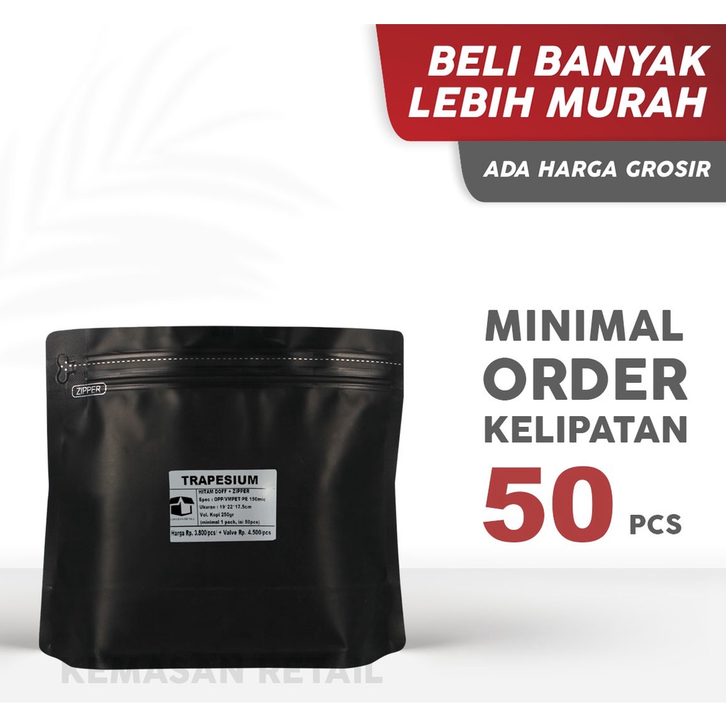 Standing Pouch Metalize Trapesium Import Zipper Hitam Doff (22 x 17.5cm) | Zipper | Non Zipper | Kem