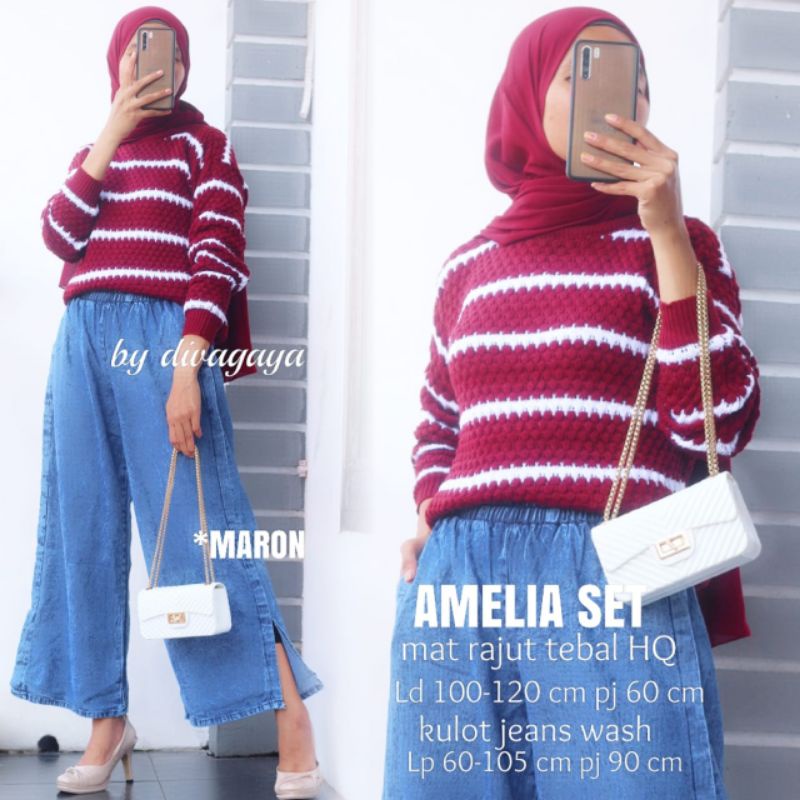 RAJUT SETELAN AMELIA KULOT JEANS SUPER