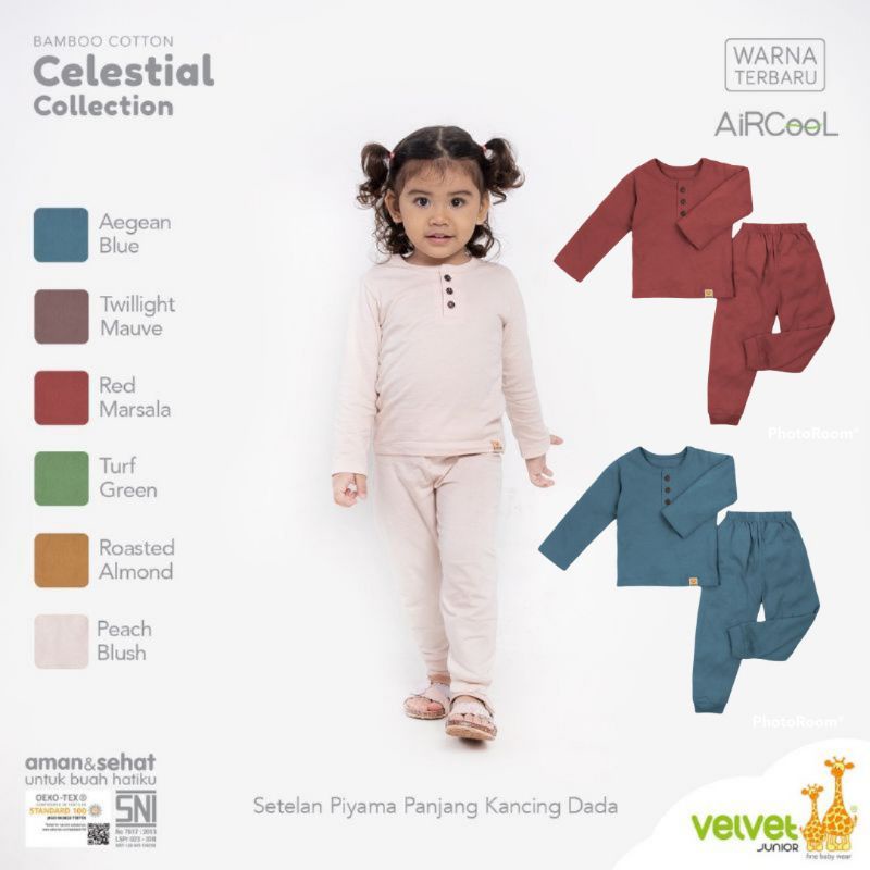 1pc- VELVET Junior Bamboo cellestial collection PANJANG polos terbaru/ new prodak Velvet junior polos panjang/ setelan Velvet polos panjang / setelan anak polos Velvet junior