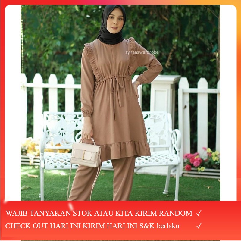 SETELAN TUNIK JIDAN ONE SET CELANA BUSUI BUMIL MOSCREPE PREMIUM ORI 100%