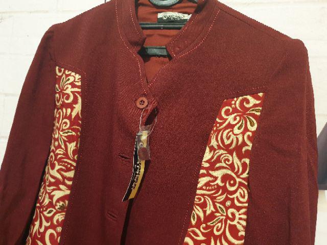 New Batik Blazer Merah Marun Baju Kerja Kantor Wanita Bank Guru Dosen Jas Formal Cantik