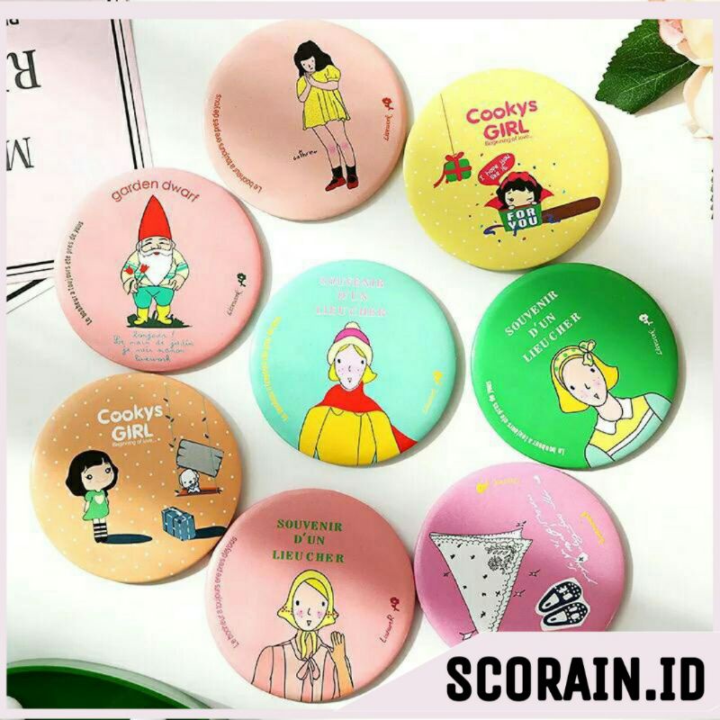 [KACA MINI BULAT] KACA MINI DESIGN KARTUN | KACA KECIL SOUVENIR | KACA LINGKARAN MINI MIRROR AKSESORIS KECANTIKAN WANITA MUDAH DIBAWA