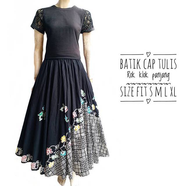 Rok batik skirt panjang polos gedeg hitam putih