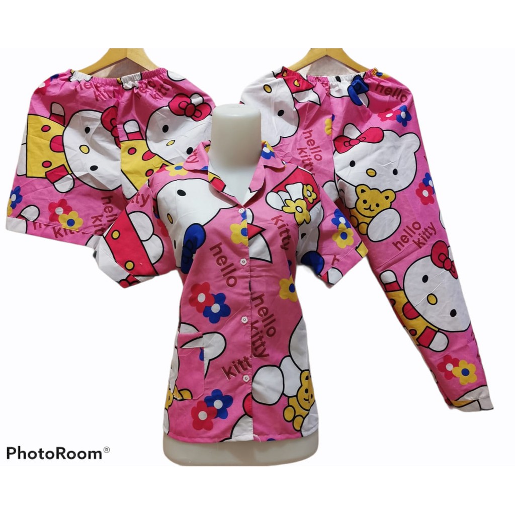 SEASOND IND 3in1 Piyama/Baju Tidur Wanita Dewasa Hello Kitty/L Fit to XL-Kitty&BEARS
