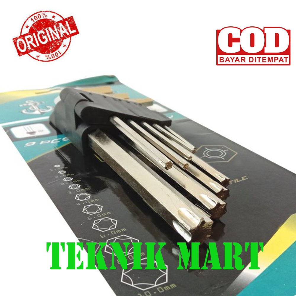POPEYE/HDT Kunci L Set Panjang Kombinasi Kunci L Bintang Lubang 9 Pcs 9Pcs 1.5 Mm - 10 Mm