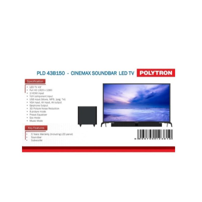 Polytron LED TV 43&quot; + Sound Bar 43B150 PROMO MURAH GARANSI RESMI