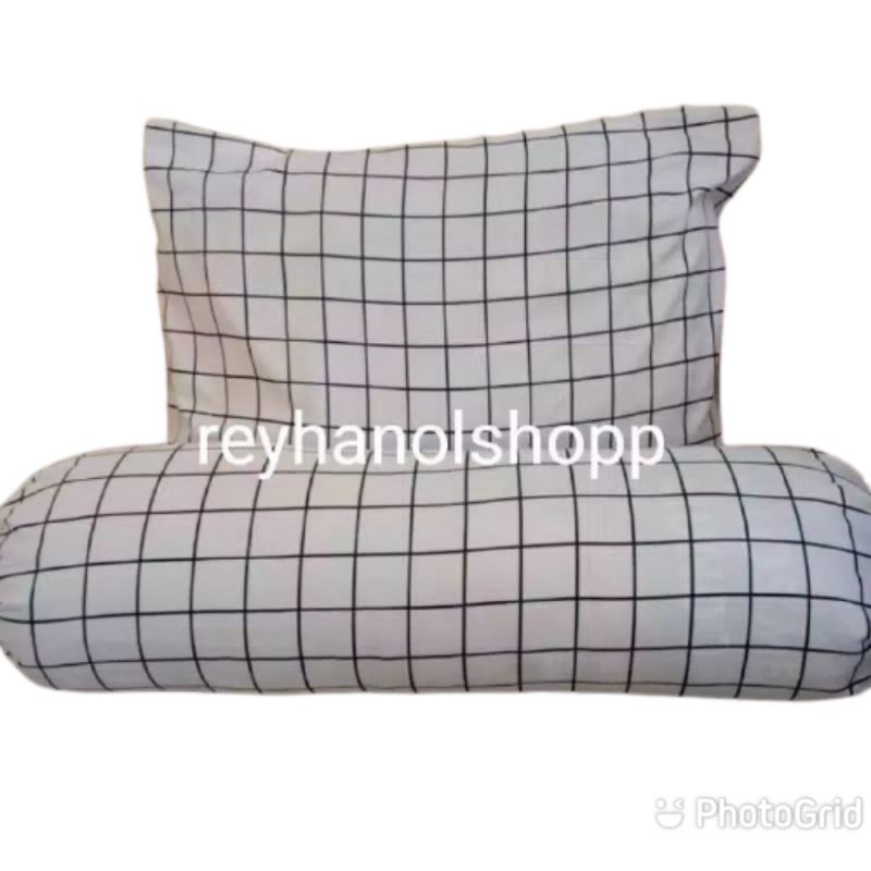 sarungbantal guling satu set motif kotak &amp; embos polos size: 45x60/32x90