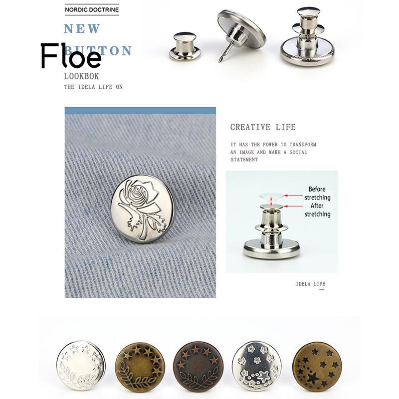 Fl (Buy 3 Get 1 Free) Kancing Metal Adjustable Dapat Dilepas Untuk Celana Jeans / Pakaian Diy