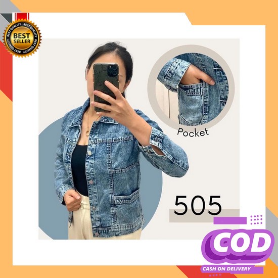 CodTermurahJaket Jeans Natasya 5Angan Balon Jaket Jeans Pocket Kode Lvd 505