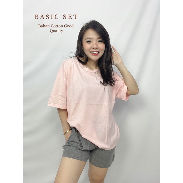 MDLV ~ Basic Set Setelan Kaos Celana Pendek hot pant Polos Fashion Wanita