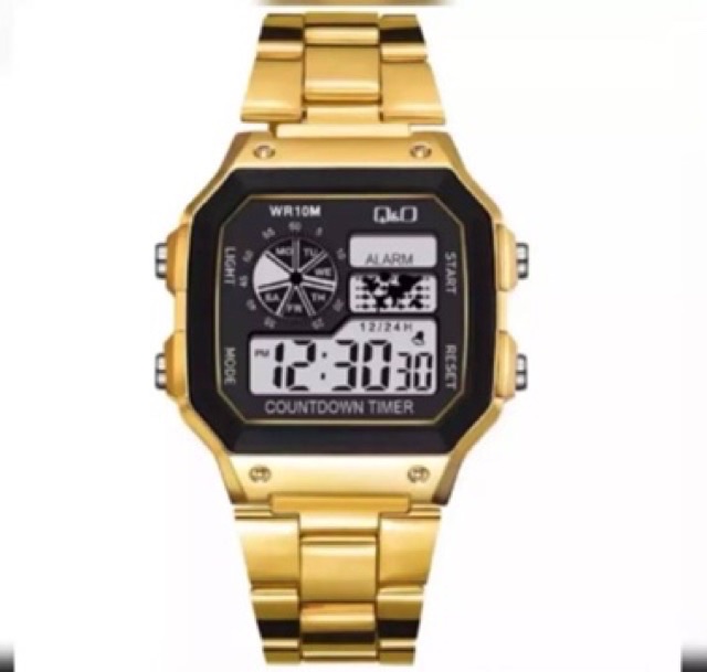 Jam Tangan Pria Kasual Sport Digital QQ/Linary Sport Segi Strap Rantai Steel