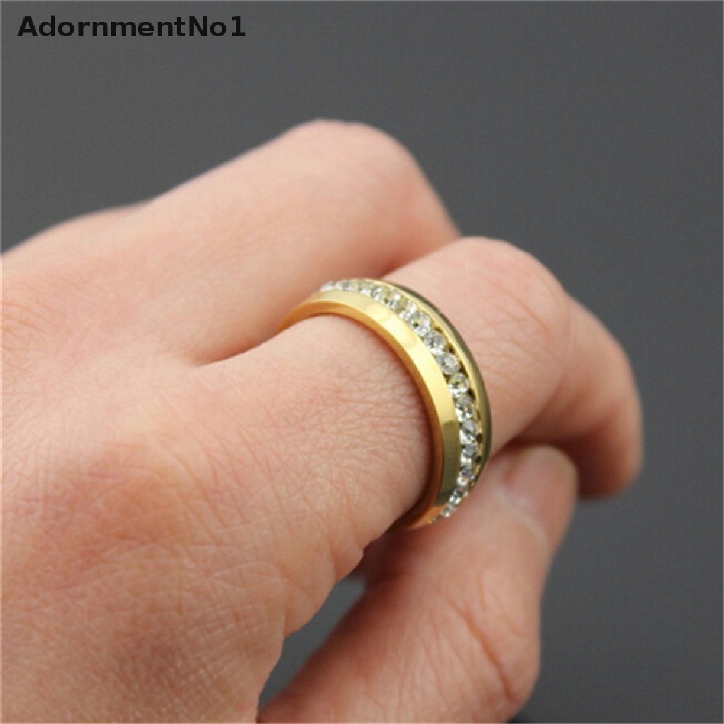 (AdornmentNo1) Cincin Pasangan Bahan Stainless Steel Hias Berlian Imitasi Untuk Pria / Wanita