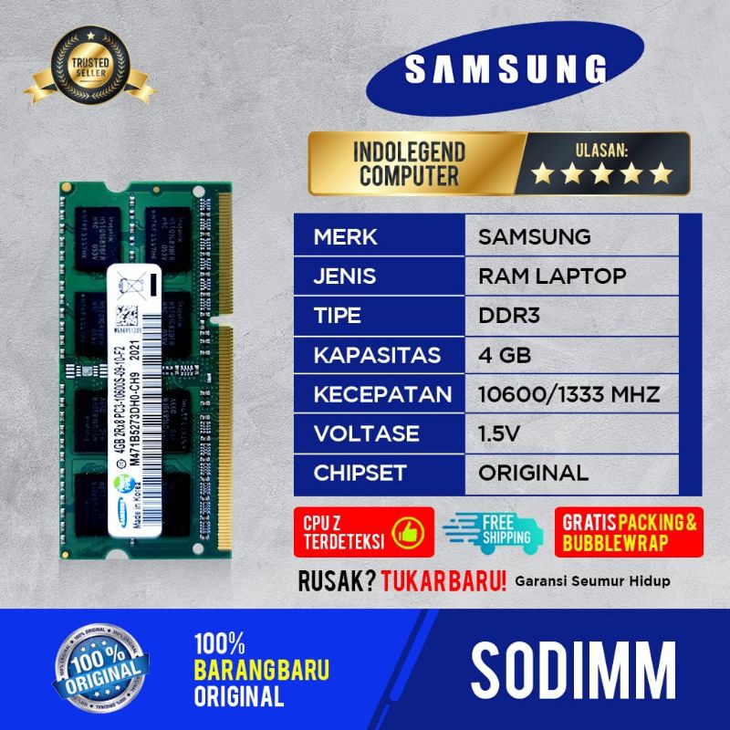 SAMSUNG SODIM DDR3 4GB PC10600 1.5VOL