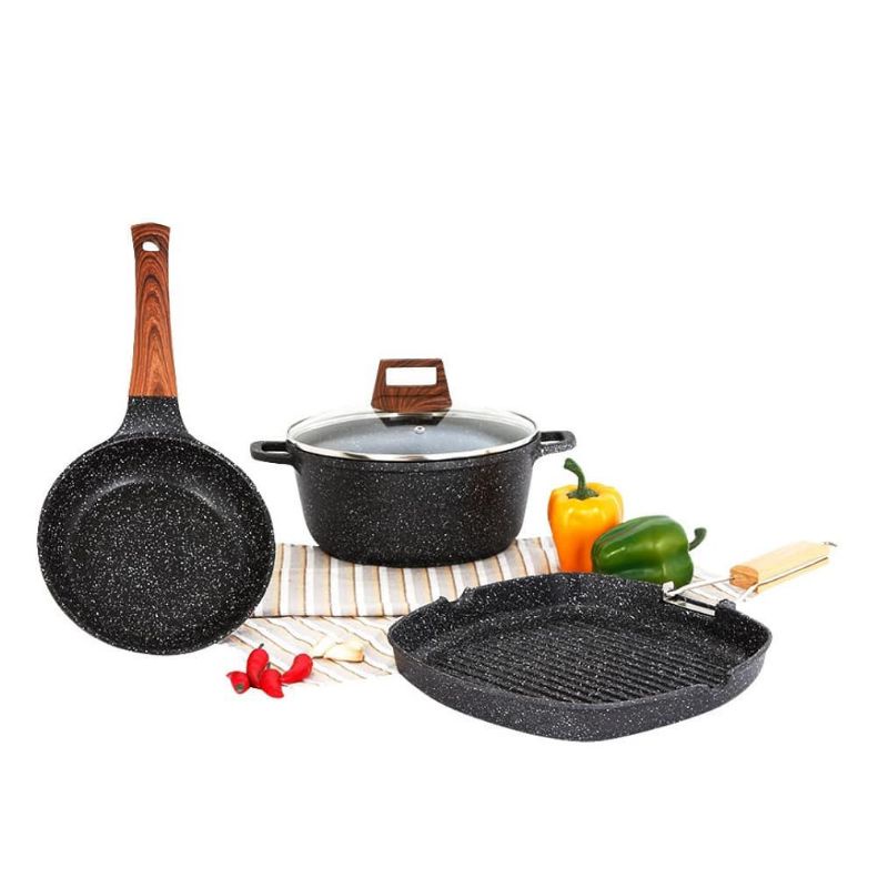Panci set marble pan 3 pcs Cypruz grill pan frying pan Caressole pangganggan anti lengket murah