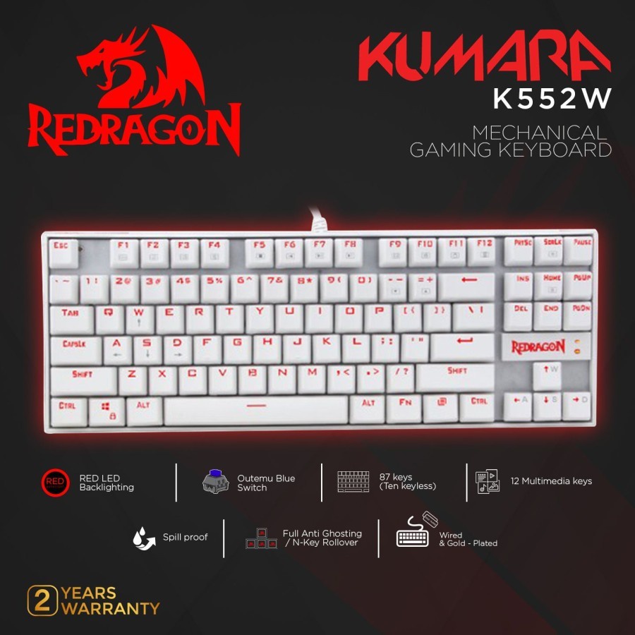 Keyboard Redragon Gaming Keyboard Mechanical KUMARA WHITE - K552W