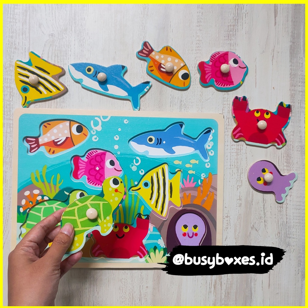 [busyboxes.id] Mainan Puzzle kayu Knob 7 keping Hewan Laut sea animals