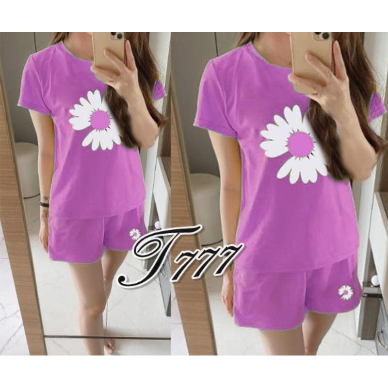 SET PEACE FLOW Setelan celana setcel pendek Hotpants polos Daisy casual harian murah ungu Lilac
