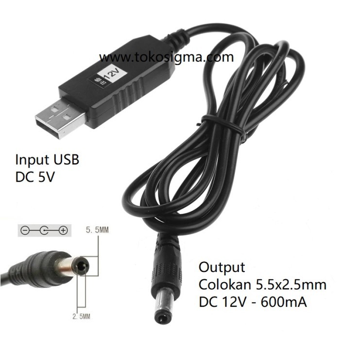 Kabel USB 5V Step Up to DC 12V Converter USB Power jek 12V 5.5x2.5mm