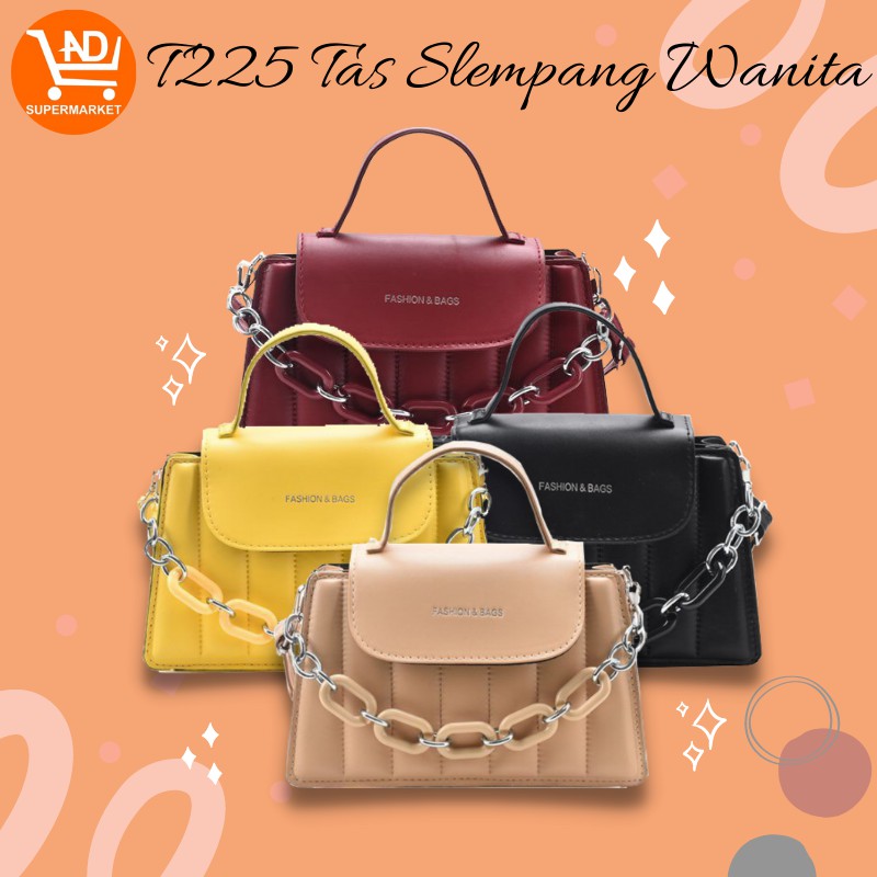 AND COD Tas Selempang Fashion Wanita Bahan Kulit PU Dengan 2 Tali Rantai Style Korea T225