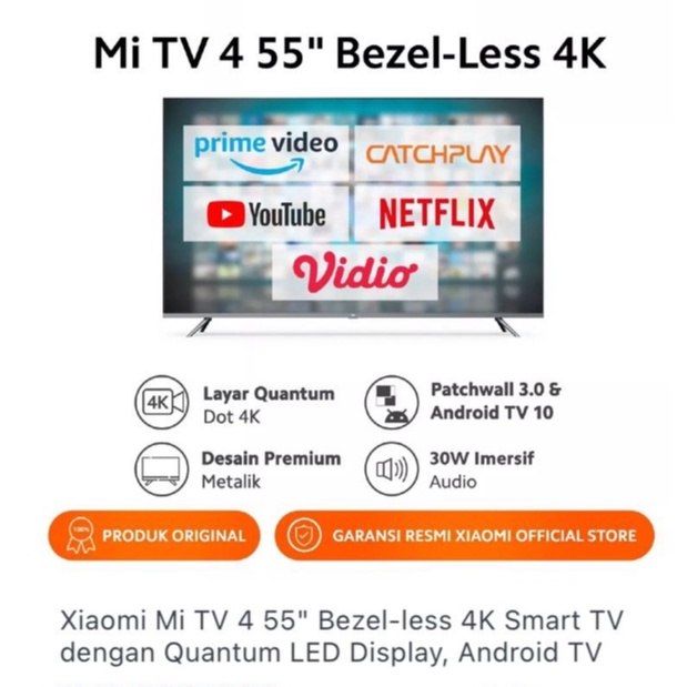 Xiaomi Mi TV 4 55 Inch Bezel-less 4K Smart TV with QLED Display