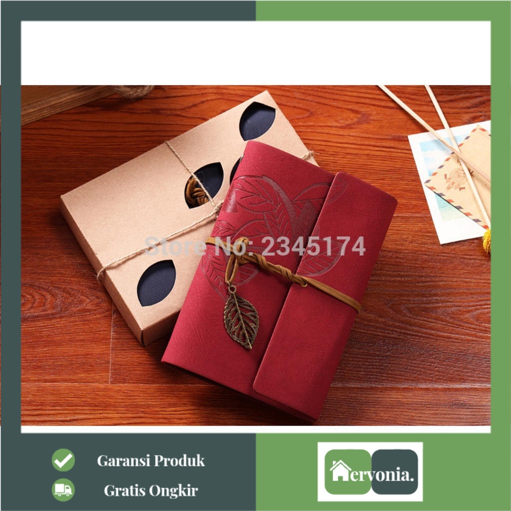 

Buku Catatan Aesthetic Kecil Polos Binder Bahan Kulit Retro Leaf Kertas A6