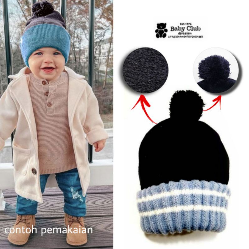 Size 0, 3 bulan. Topi Hat, Kupluk Beanie Anak Bayi - Carter's, Janie & J*ck, Polo Ralph Laure*-Blue FoldBack Beanie