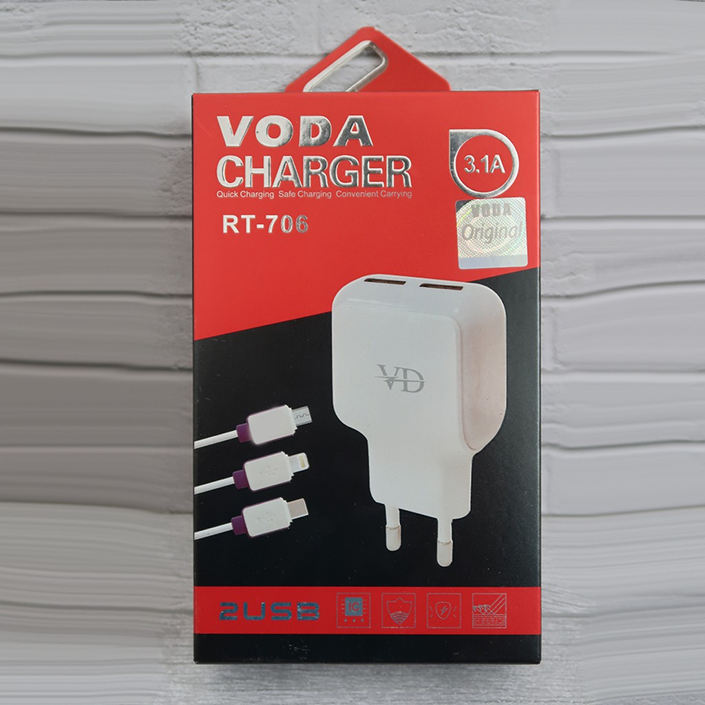 BOS - CHARGER VODA RT-706 2PORT USB 3.1A + KABEL 2.1A MICRO USB/V8/TYPE-C/LIGHTNING | TC CAS CASAN VD RT706