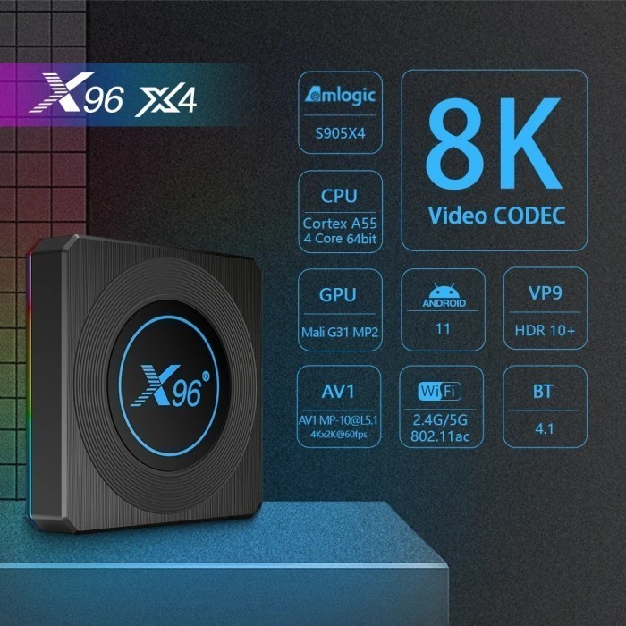 Tjbox Android Tv Box X96 X4 Amlogic S905X4 4GB/64GB Android 11 8K USB3 - Tv Box Saja murah