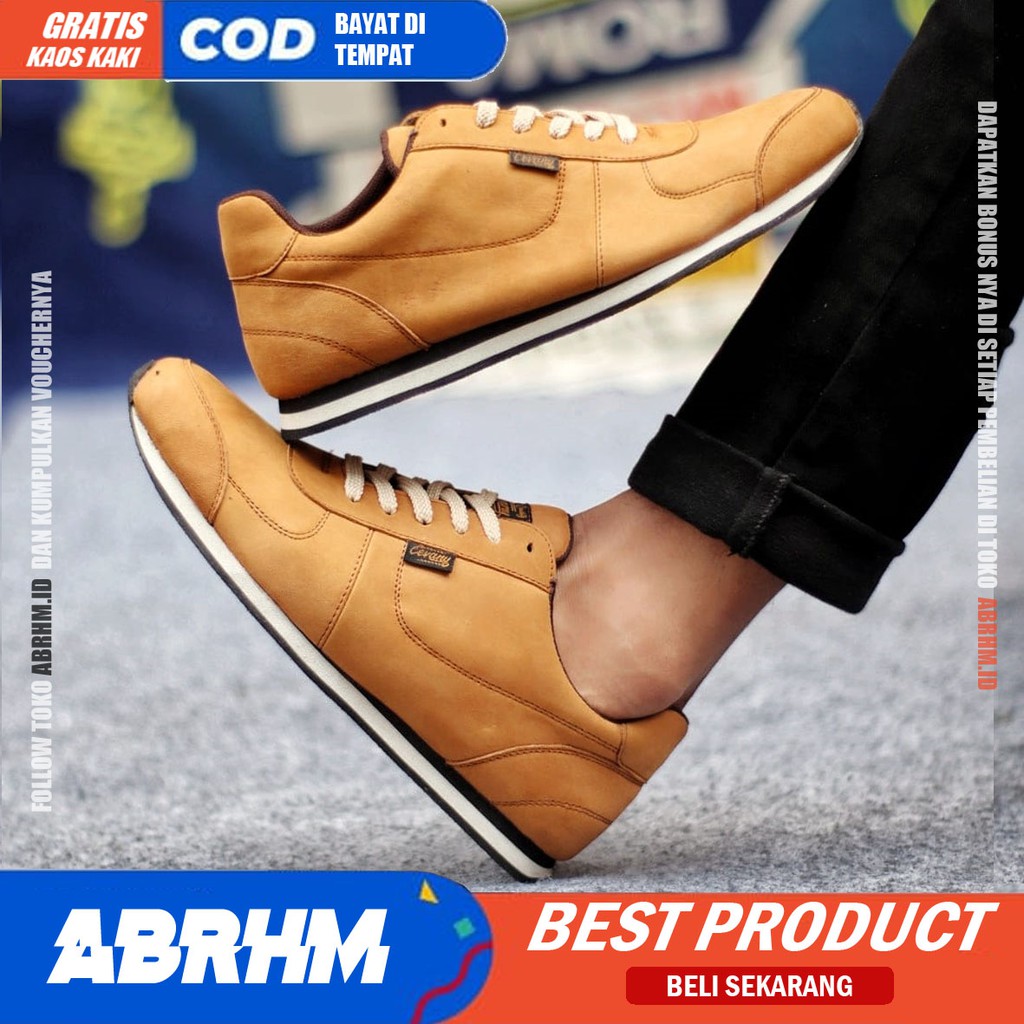 ABRHM X MORLY Sepatu Casual Sneakers Pria Sepatu Pria Casual Sneaker Kulit Asli Ori Cowo/Cowok Keren Sepatu Kasual Kerja Kuliah Gaya Santai Keren Kekinian Original Murah Terlaris