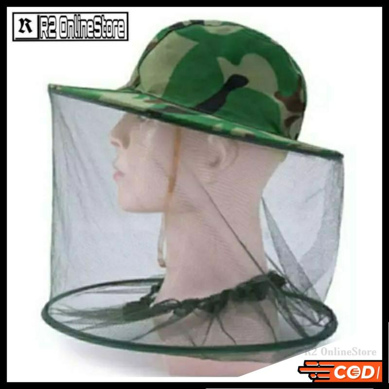 Topi Mancing Memancing Jaring Anti Nyamuk Lebah Serangga Desain Army Serbaguna Portable - Alat Untuk